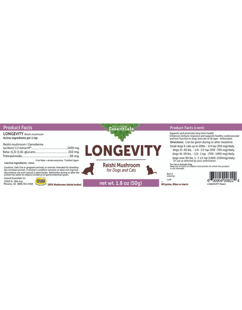 Animal Essentials - LONGEVITY Organic Reishi Powder 1.8oz (50g) (For Cats and Dogs)