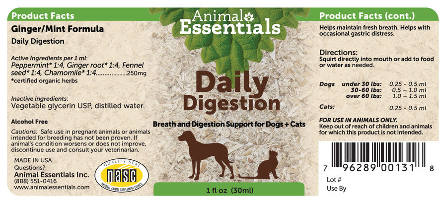 Animal Essentials - Daily Digestion (Ginger Mint) Healing Herbs - Stomach Soothing Formula 2oz