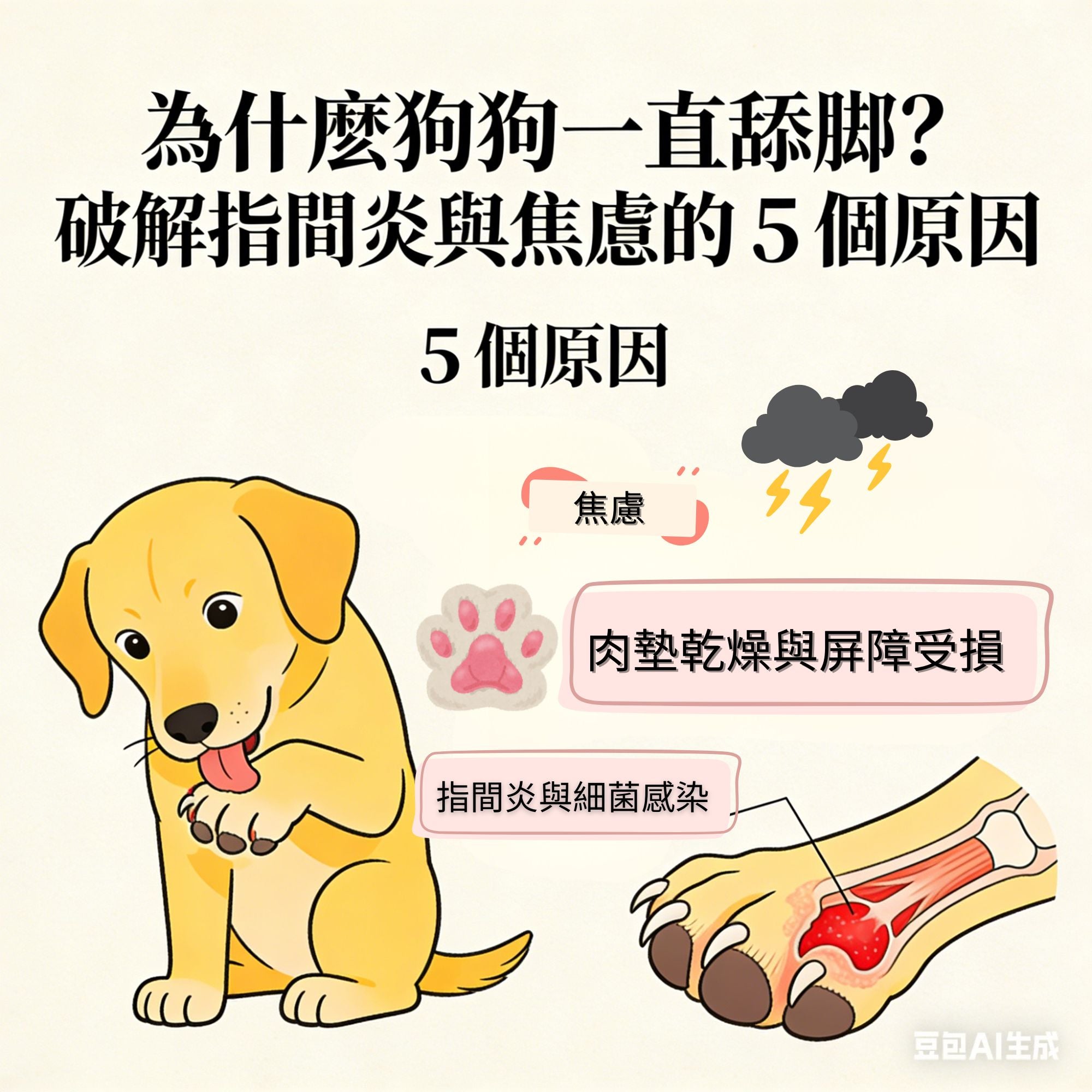 為什麼狗狗一直舔腳？破解指間炎與焦慮的 5 個原因