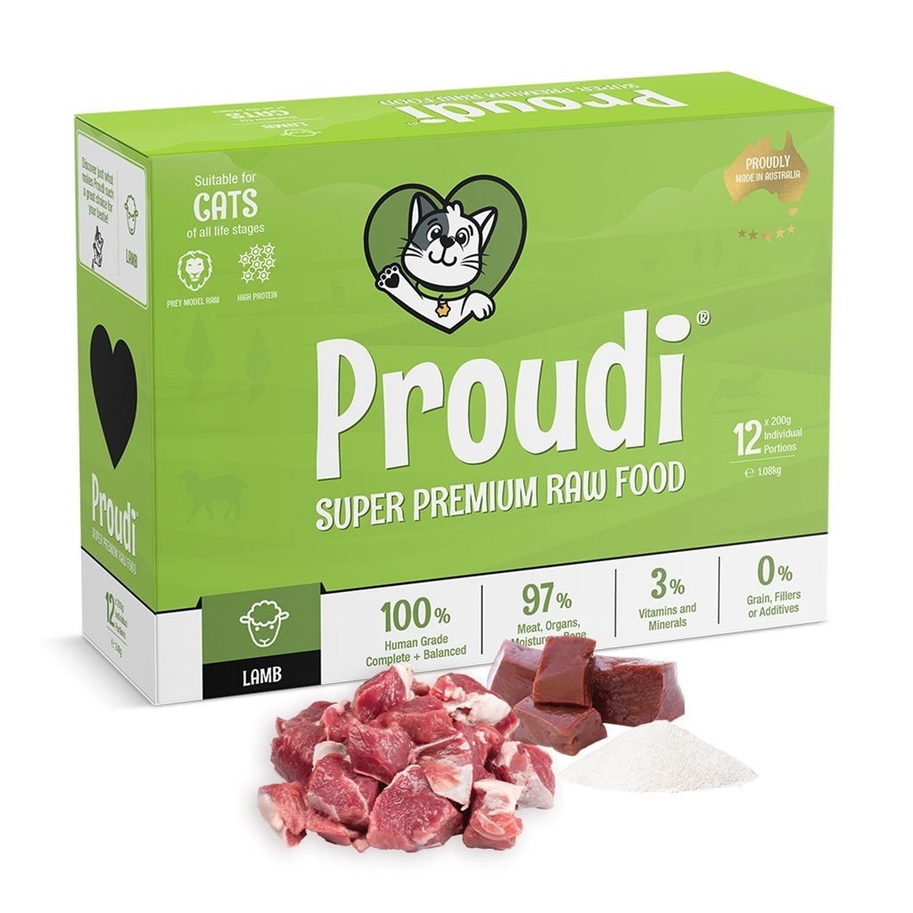 12 盒優惠套裝 - Proudi 急凍貓生肉糧 - 全羊肉配方 1.08kg~需預訂