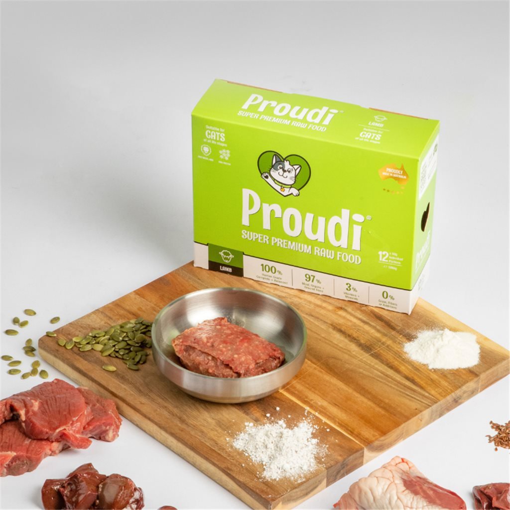 12 盒優惠套裝 - Proudi 急凍貓生肉糧 - 全羊肉配方 1.08kg~需預訂 - 幸福站