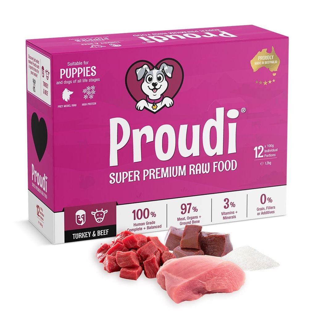 12 盒優惠套裝 - Proudi 急凍幼犬生肉糧 - 火雞及牛配方 1.2kg ~需預訂 - 幸福站