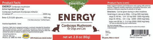 Animal Essentials - ENERGY Organic Cordyceps (CS4) Powder 2.8oz (80g) (For Cats and Dogs)