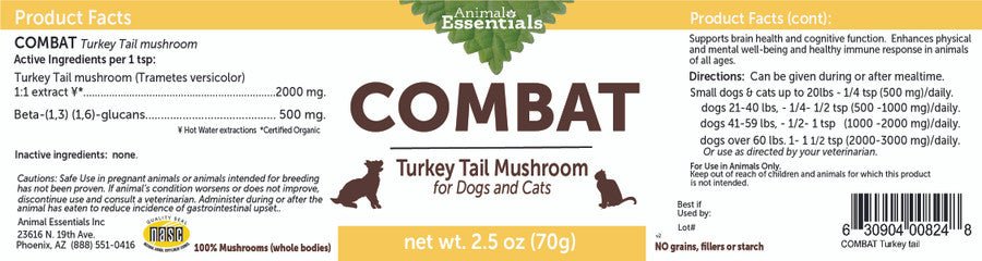 Animal Essentials™ - COMBAT 有機雲芝粉 2oz (70g) (貓狗合用) - 幸福站