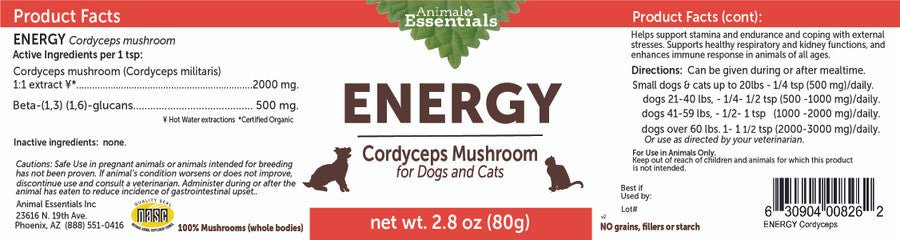 Animal Essentials™ - ENERGY 有機蟲草粉 2.8oz (80g) (貓狗合用) - 幸福站