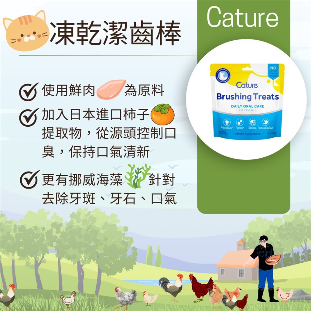 Cature Brushing Treats 小白牙凍乾潔齒棒 10g (雞) - 幸福站