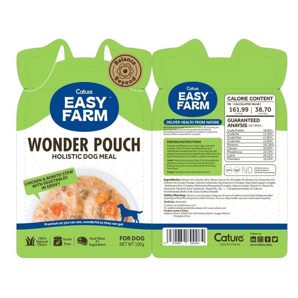 Cature 迦爵 Wonder Pouch 狗狗低溫慢燉鮮食餐包 - 雞+鰹魚配方 100g - 幸福站