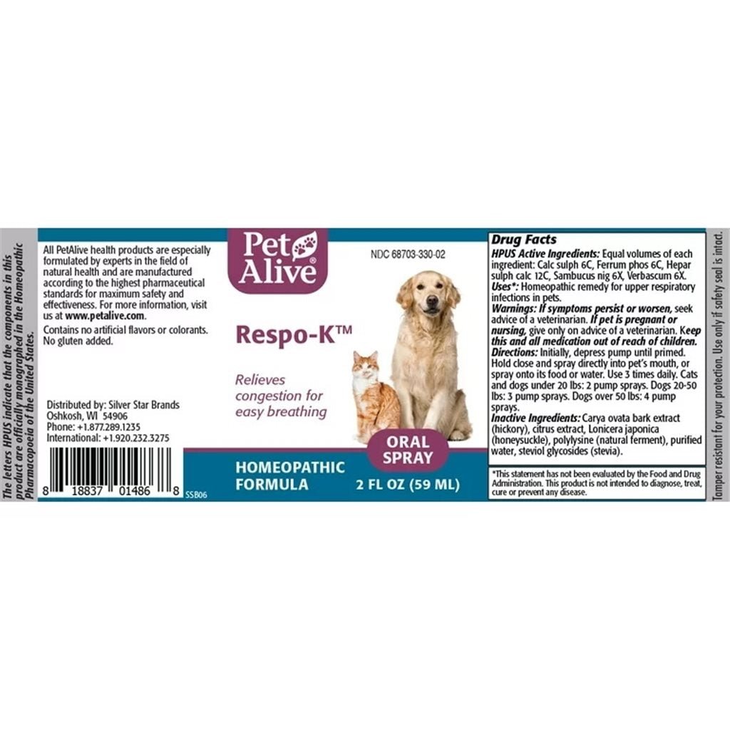 6支優惠套裝 - PetAlive - Respo-K Oral Spray 針對感冒或呼吸道感染噴霧 59ml