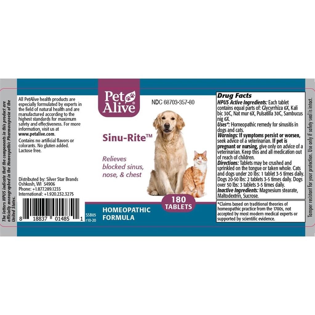 PetAlive - Sinu-Rite 針對急性鼻竇炎 180粒 - 幸福站