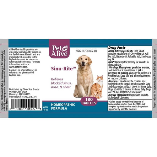 PetAlive - Sinu-Rite 針對急性鼻竇炎 180粒 - 幸福站