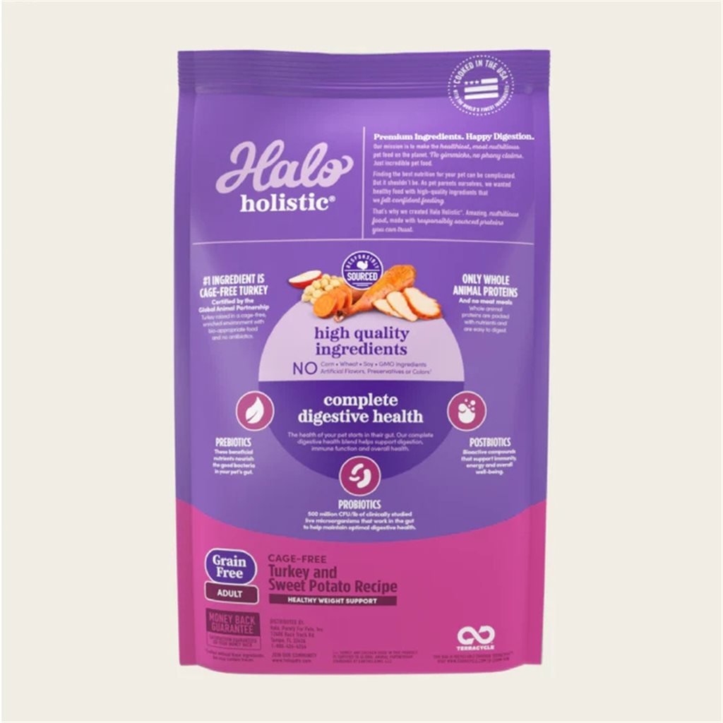 Halo - Holistic 無穀火雞肉甜薯配方成犬糧 21 lb (59214) - 幸福站